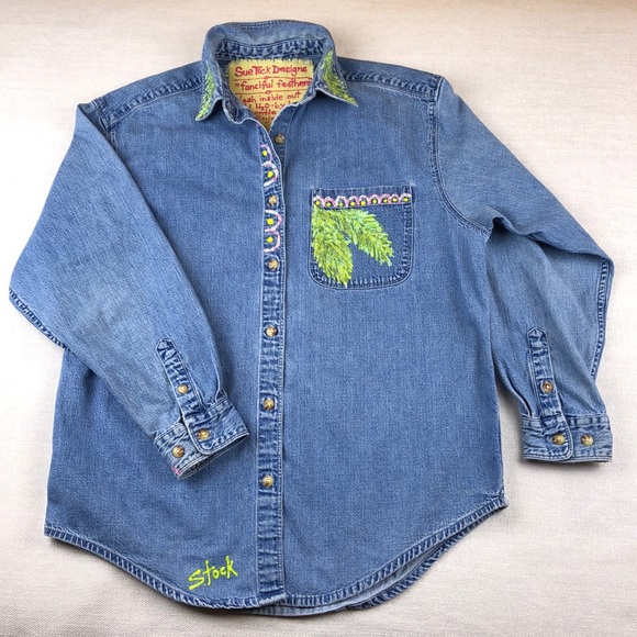 Jean Button Down Shirt, Ladies M, hand designed. - Picture 3 of 9